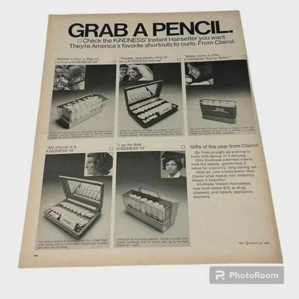 1969 Clairol Kindness Instant Hairsetter Original Vintage Print Ad